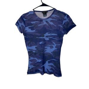 Warehouse Purple Camouflage Sheer Short Sleeve Top‎ Size 8